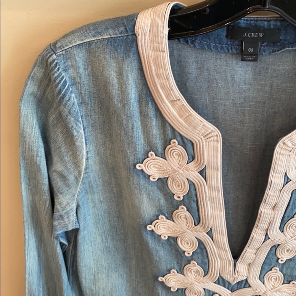 J Crew Denim Caftan Embroidered Tunic Size 00 - Picture 6 of 10